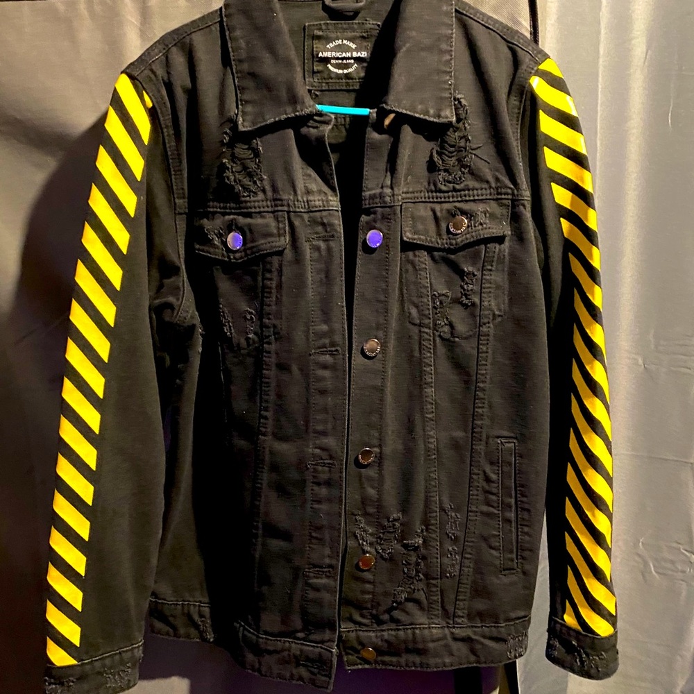 Black Denim Jacket w/ Yellow Stripes